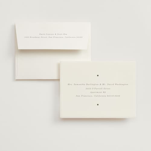 This is a cream wedding thank you cards with foil pressed by Baumbirdy called pearls printing on strathmore in standard