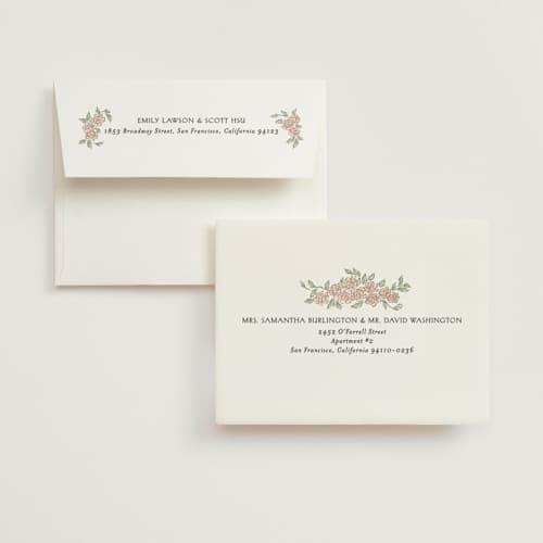 This is a blush meadow wedding thank you cards with foil pressed by Grae called dancing in the garden printing on strathmore in standard