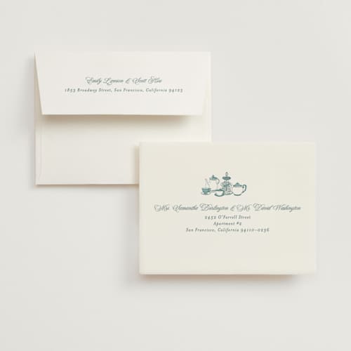 This is a wedgewood bridal shower thank you cards with standard by Susan Moyal called garden tea printing on strathmore in standard