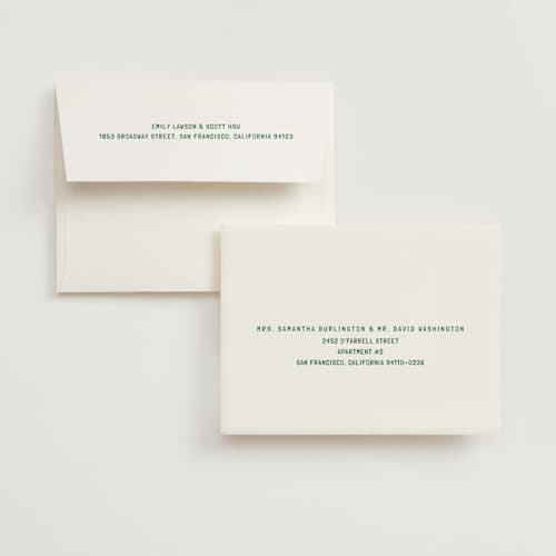 This is a mint bridal shower thank you cards with standard by Ani Somi called charming in stripes printing on strathmore in standard