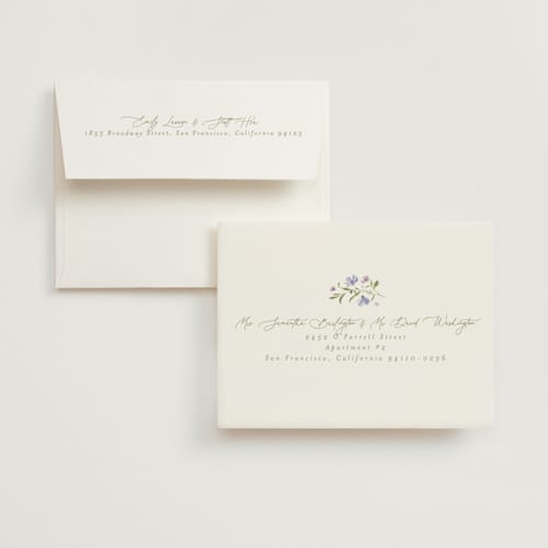 This is a wisteria bridal shower thank you cards with standard by Everett Paper Goods called sweeping meadow printing on strathmore in standard