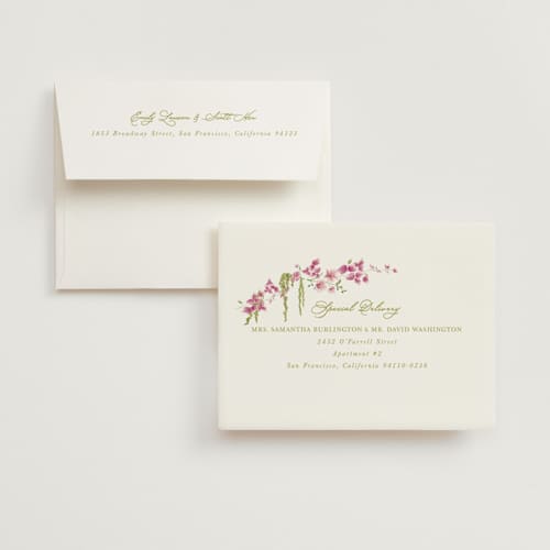 This is a chartreuse bridal shower thank you cards with standard by Tamara Hilje called cascading florals branch printing on strathmore in standard