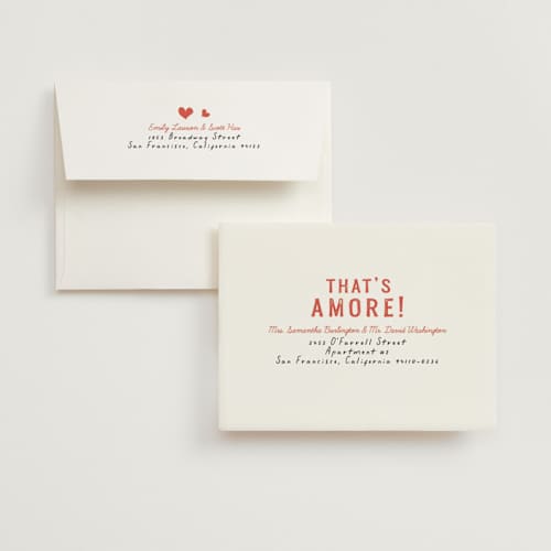 This is a tomato bridal shower thank you cards with standard by Sherley Ferreira called that's amore printing on strathmore in standard