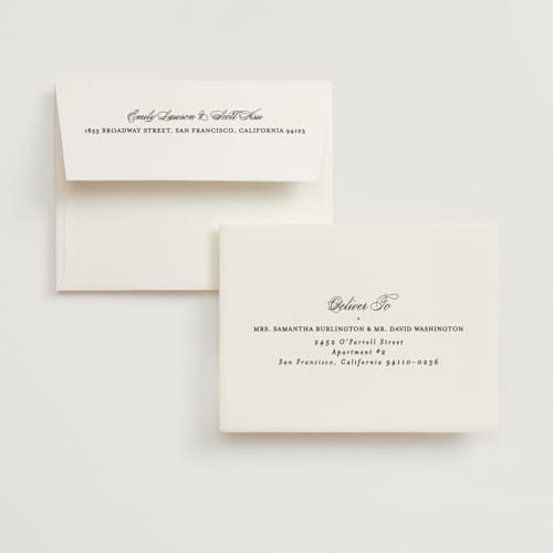 This is a tuxedo bridal shower thank you cards with standard by Carolyn MacLaren called timeless together printing on strathmore in standard