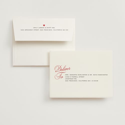 This is a crimson bridal shower thank you cards with standard by Creo Study called love party printing on strathmore in standard
