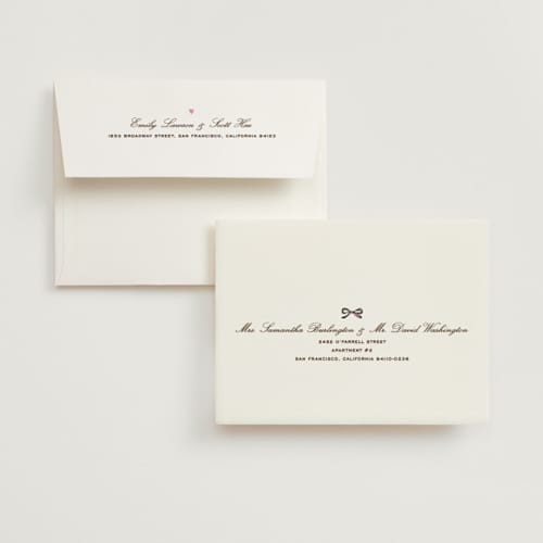This is a cream bridal shower thank you cards with standard by Jennifer Lew called espresso printing on strathmore in standard