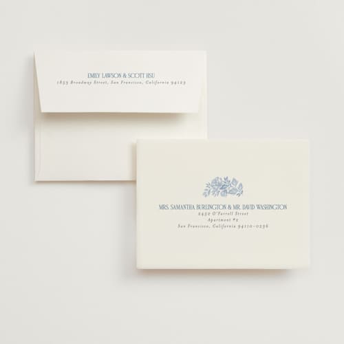 This is a periwinkle bridal shower thank you cards with standard by Joanna Griffin called french blue printing on strathmore in standard