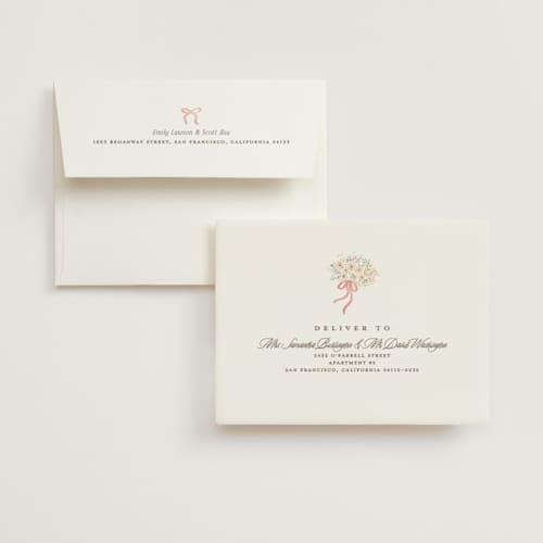 This is a carnation bridal shower thank you cards with standard by Itsy Belle Studio called love is blooming printing on strathmore in standard