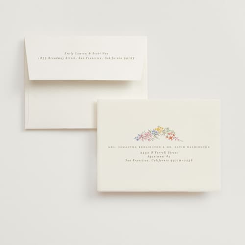 This is a rose quartz bridal shower thank you cards with standard by Joanna Griffin called dainty flowers printing on strathmore in standard