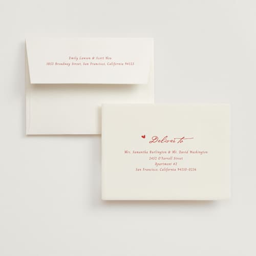 This is a scarlet bridal shower thank you cards with standard by Cass Loh called cheers to love printing on strathmore in standard
