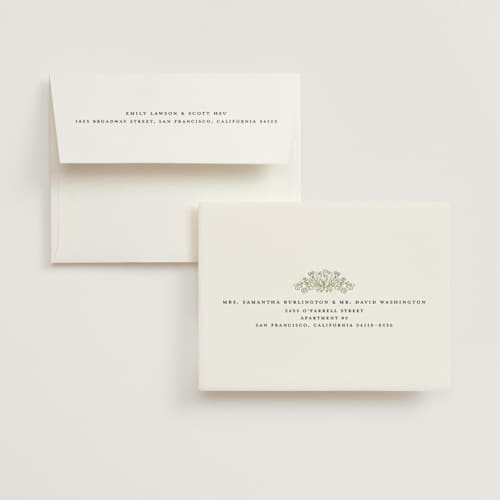 This is a olive bridal shower thank you cards with standard by Erin Deegan called traditional monogram printing on strathmore in standard