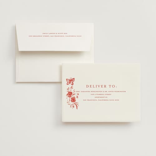This is a scarlet bridal shower thank you cards with standard by Teju Reval called romantic fields printing on strathmore in standard