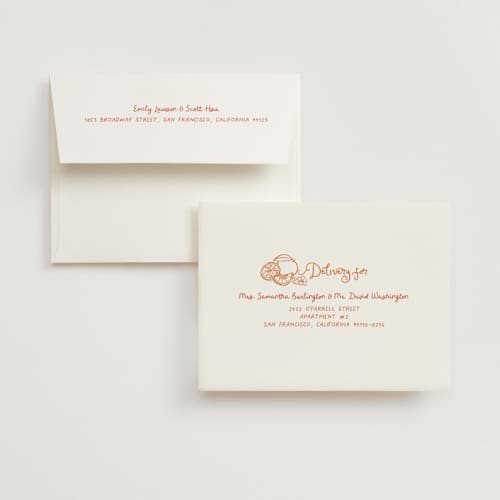 This is a citrus bridal shower thank you cards with standard by Jenna Holcomb called spritz printing on strathmore in standard