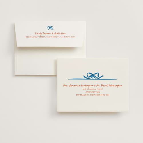 This is a wave bridal shower thank you cards with standard by Creo Study called minimal bow printing on strathmore in standard
