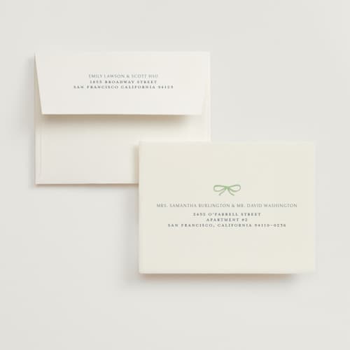 This is a mint bridal shower thank you cards with standard by Pati Cascino called celina printing on strathmore in standard
