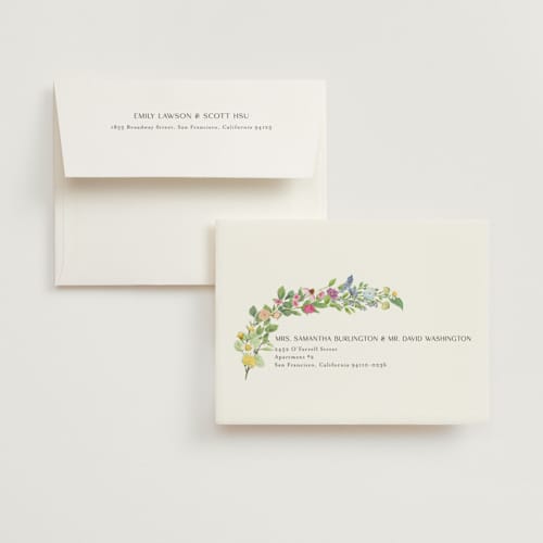 This is a cotton bridal shower thank you cards with standard by Susan Moyal called flower garden printing on strathmore in standard