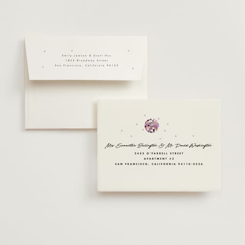 This is a bubblegum bridal shower thank you cards with standard by Corinne Malesic called disco fever printing on strathmore in standard