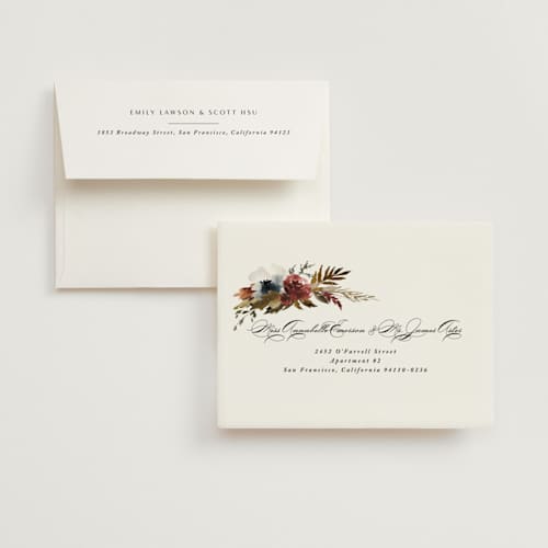 This is a autumn bridal shower thank you cards with standard by Kate Ahn called poetique printing on strathmore in standard