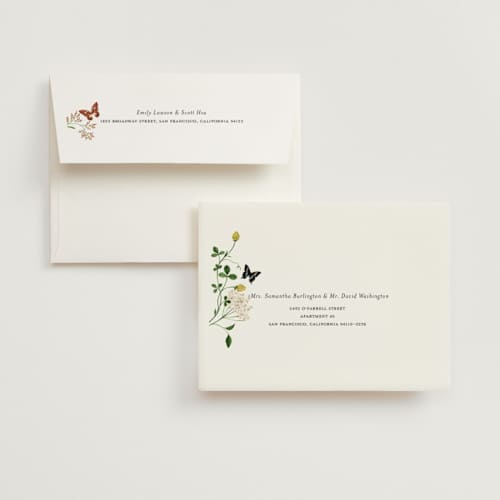 This is a elder flower bridal shower thank you cards with standard by Sarah Knight called wild meadow printing on strathmore in standard