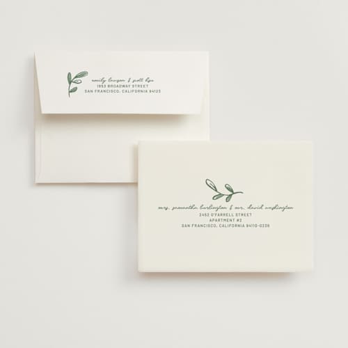 This is a sage bridal shower thank you cards with standard by Kelly Watkins called blooming printing on strathmore in standard