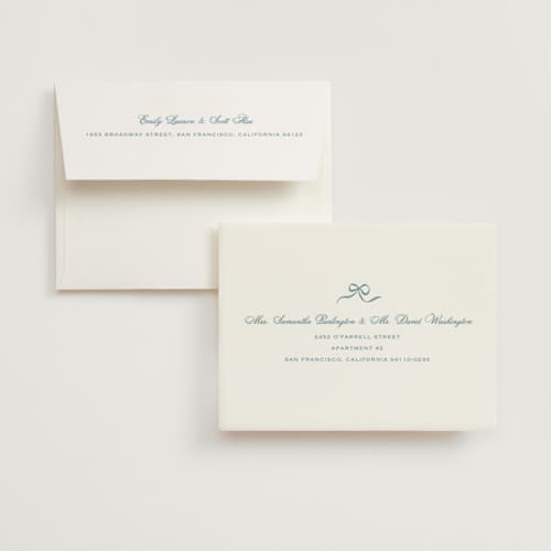 This is a something blue bridal shower thank you cards with standard by Carolyn MacLaren called lilly bow printing on strathmore in standard