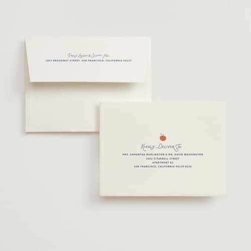 This is a persimmon bridal shower thank you cards with standard by Kelly Watkins called a bridal spritz printing on strathmore in standard