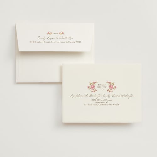 This is a cream bridal shower thank you cards with standard by Paola Benenati called in the garden printing on strathmore in standard