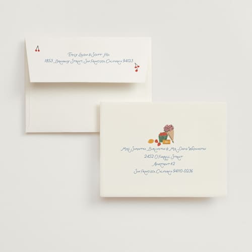 This is a vanilla bridal shower thank you cards with standard by Jenna Holcomb called freshly off the market printing on strathmore in standard