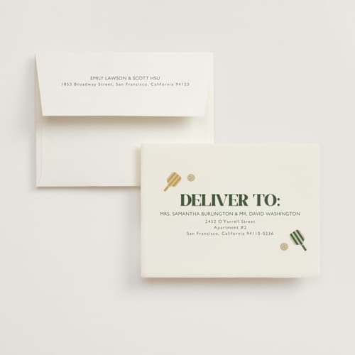 This is a avocado bridal shower thank you cards with standard by Vera Lim called vintage pickle printing on strathmore in standard