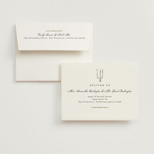 This is a palm bridal shower thank you cards with standard by Creo Study called formal scallop printing on strathmore in standard