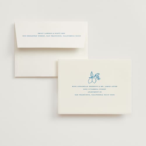 This is a cobalt bridal shower thank you cards with standard by Pati Cascino called mediterraneo printing on strathmore in standard