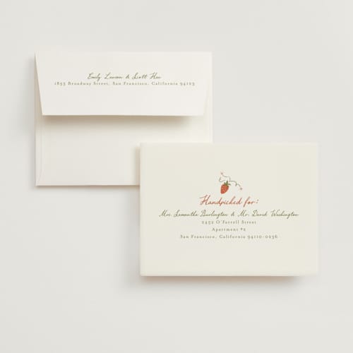 This is a juniper bridal shower thank you cards with standard by Vera Lim called little berry printing on strathmore in standard