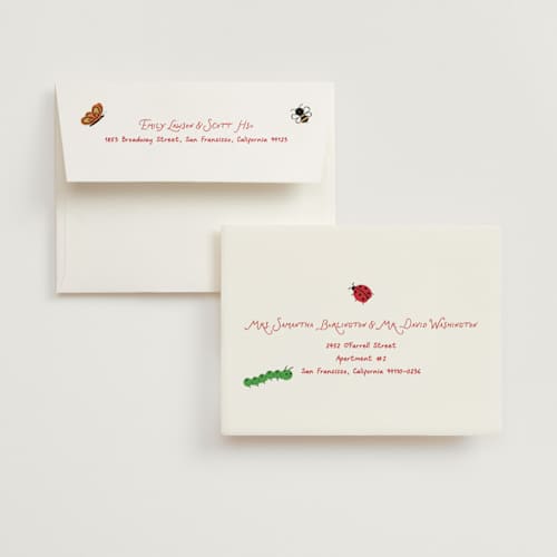 This is a sky bridal shower thank you cards with standard by Jennifer Lew called love bug printing on strathmore in standard