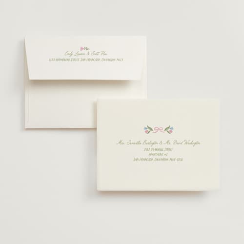 This is a garden bridal shower thank you cards with standard by Creo Study called folk garden printing on strathmore in standard