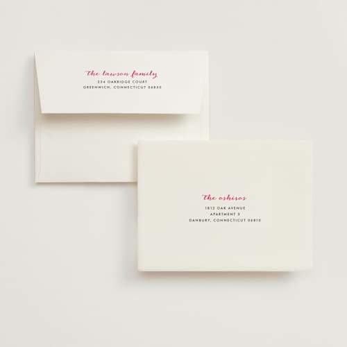 This is a pink | red | white bridal shower thank you cards with standard by Annie Clark called blushing bride printing on strathmore in standard