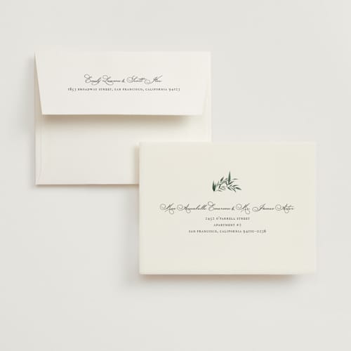 This is a pearl bridal shower thank you cards with standard by Jennifer Postorino called initial printing on strathmore in standard
