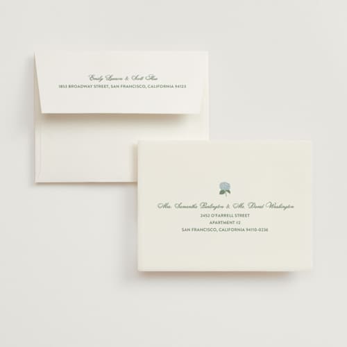 This is a sky bridal shower thank you cards with standard by Carolyn MacLaren called hydrangea home printing on strathmore in standard