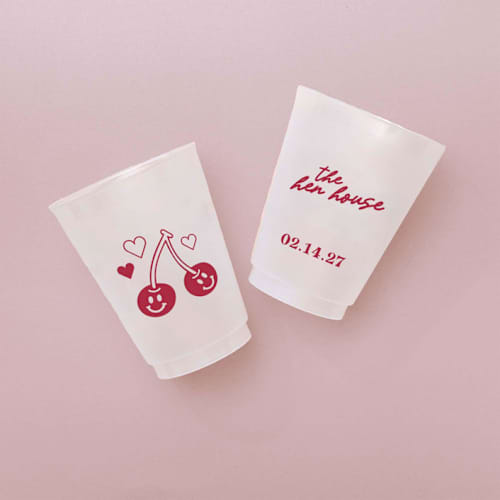 This is a clear party decorations by ForYourParty called personalized valentine's cherry plastic cup, set of 50 in standard