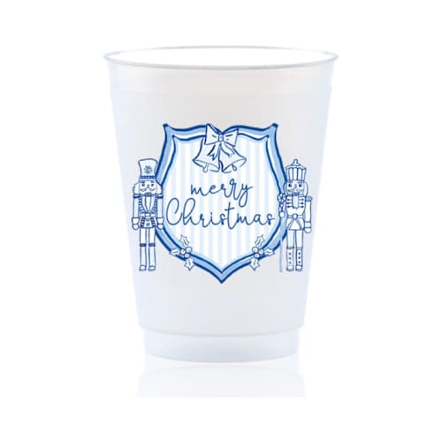 This is a clear party decorations by Liesel Anne called blue christmas crest party cups (set of 8) in standard