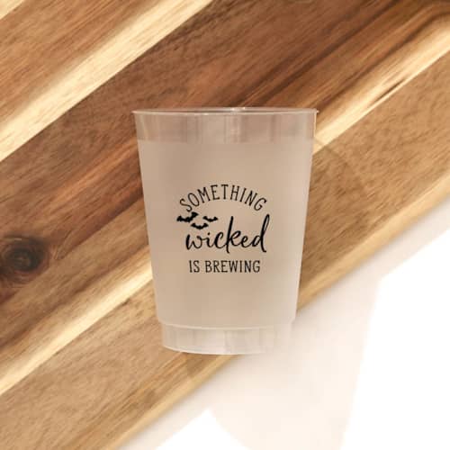 This is a clear party decorations by ForYourParty called personalized something wicked frosted plastic cup, set of 50 in standard