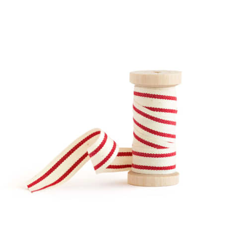 This is a red wedding ribbon by Minted called cherry red cotton stripe in standard