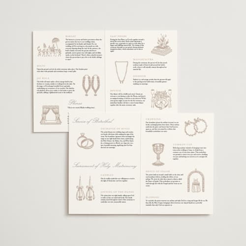 This is a linen unique wedding programs with standard by Kate Ahn called mirin printing on signature in folded