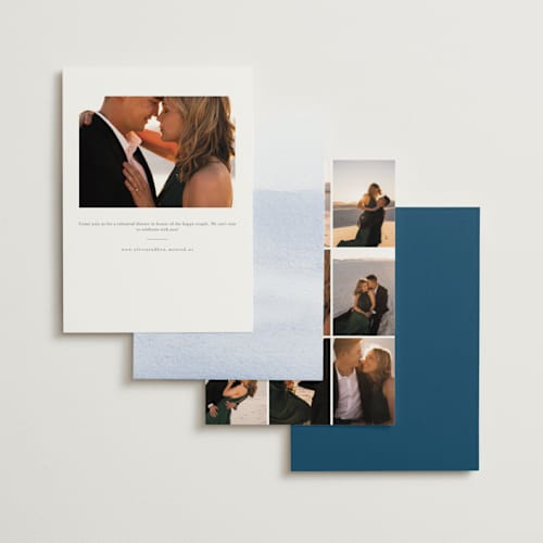 This is a azure rehearsal dinner invitations with standard by Bethan called watercolour stripe printing on signature in standard