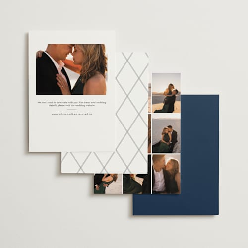 This is a navy rehearsal dinner invitations with standard by Phrosné Barwood called funky names printing on signature in standard