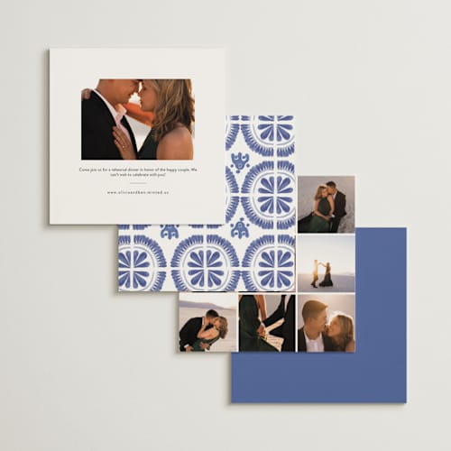 This is a azure rehearsal dinner invitations with standard by Lagniappe Paper called talavera printing on signature in standard