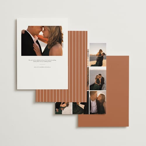 This is a rust rehearsal dinner invitations with standard by JoAnn Jinks called marked printing on signature in standard