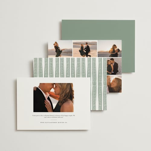 This is a sage rehearsal dinner invitations with standard by Katharine Watson called block print frame printing on signature in standard