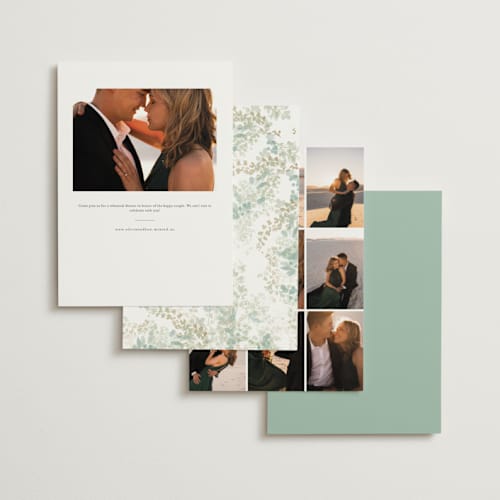 This is a linen rehearsal dinner invitations with standard by Robert and Stella called greenery swash printing on signature in standard