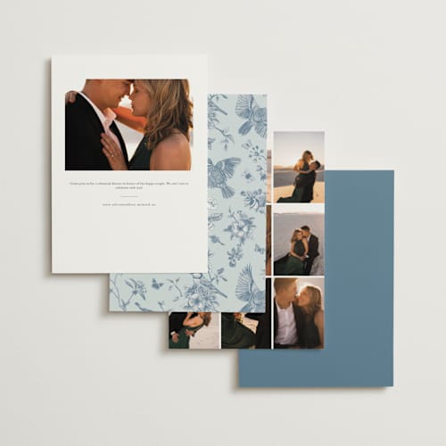 This is a dusty blue rehearsal dinner invitations with standard by Jennifer Postorino called empire printing on signature in standard