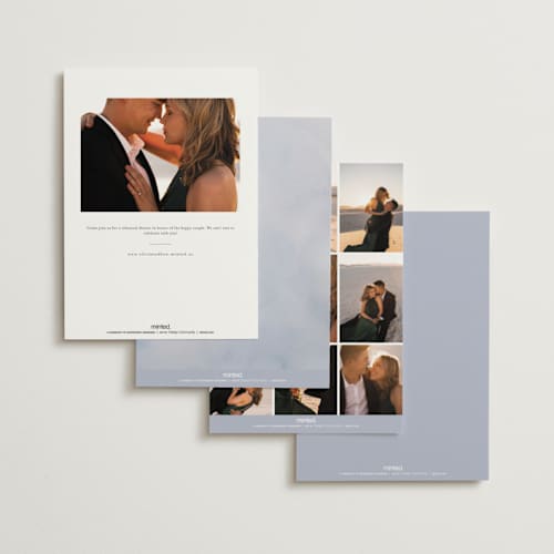 This is a dusty blue rehearsal dinner invitations with standard by Cass Loh called watercolor flowers crest printing on signature in standard